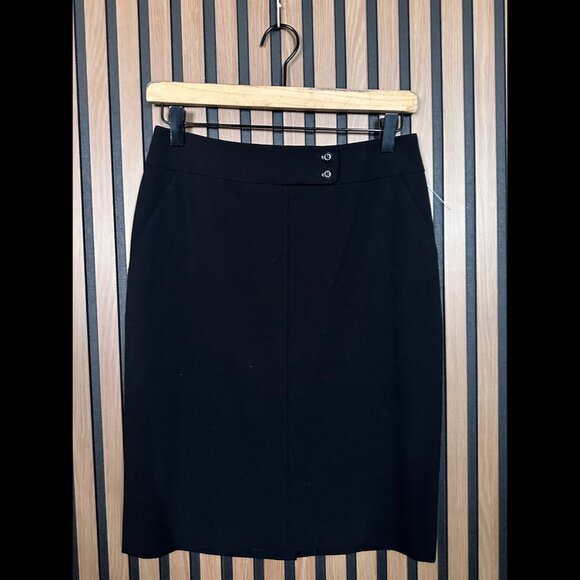 Semantiks Pencil Skirt 2 / XS Womens Black Poly Rayon 2 Button Stretch - Picture 1 of 7